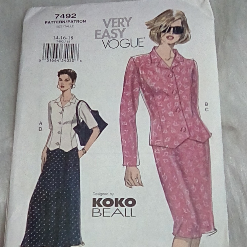 VOGUE Very Easy Vogue Top Skirt Sz 14-16-18